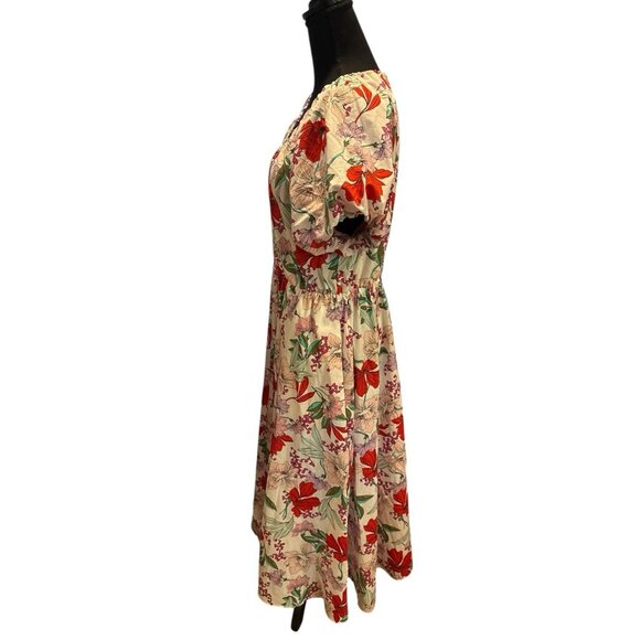 On 34th Floral Maxi Cotton Dress Elastic Waist Puff Short Sleeve Pockets Size L - Picture 3 of 8